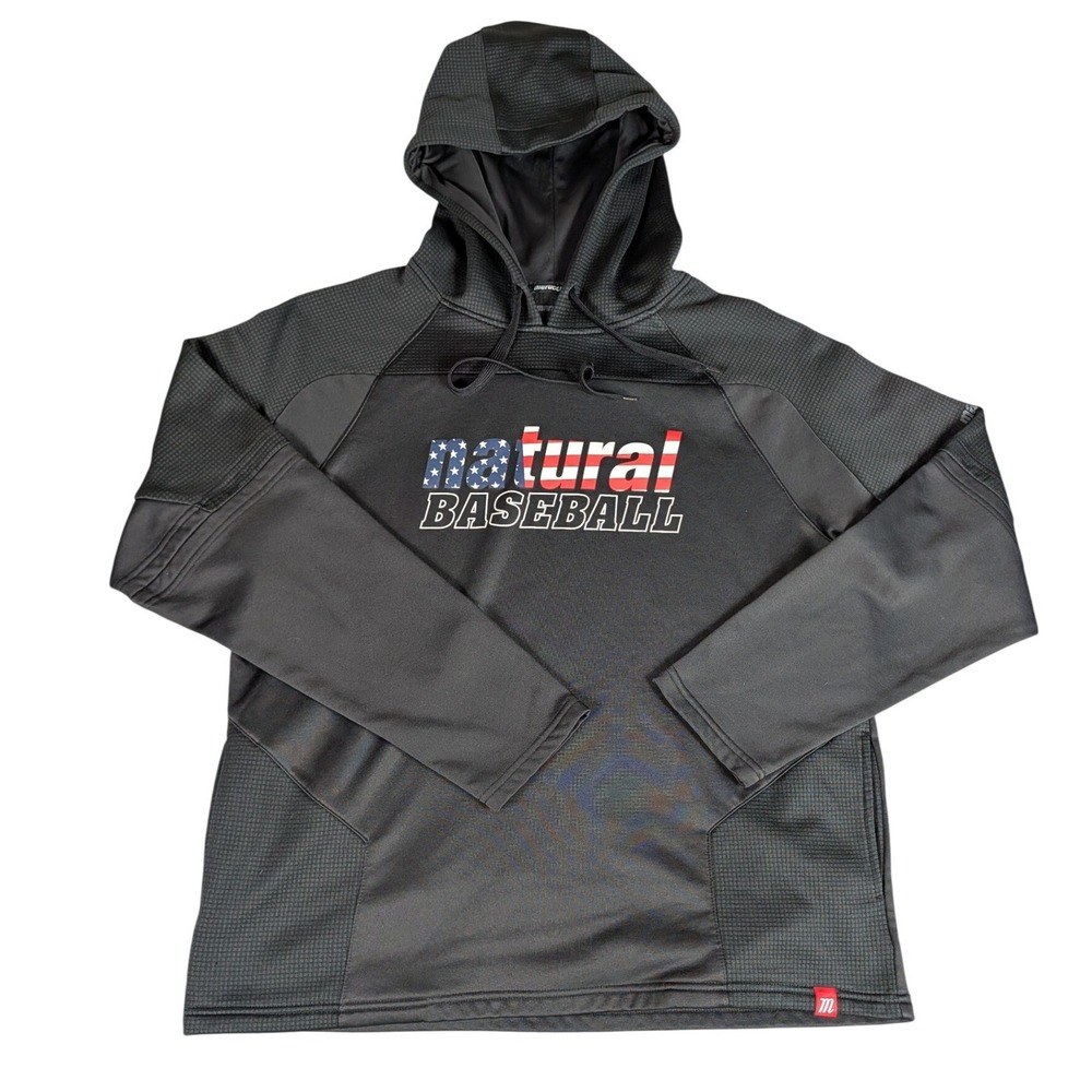 Marucci Natural Baseball Black Performance Hoodie USA Flag Graphic Mens M